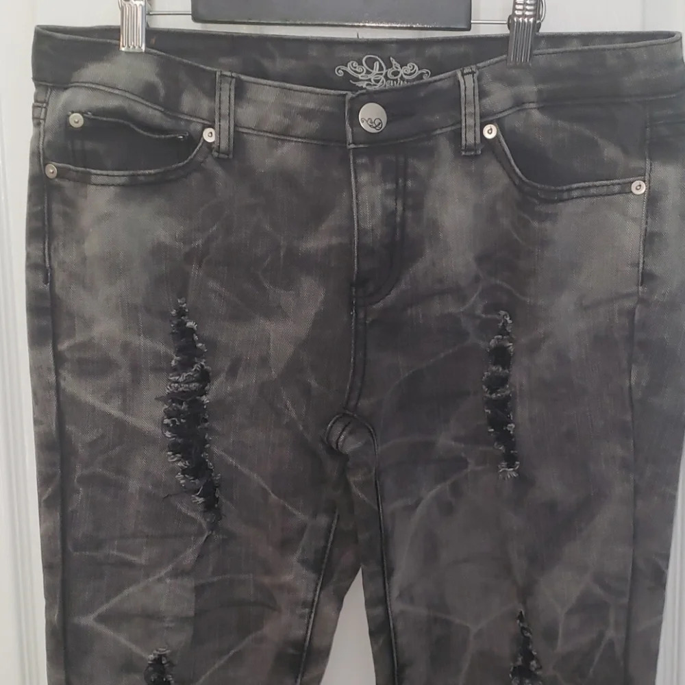 Do Denim Distressed Charcoal Grey Acid Wash Jeans - Picture 3 of 16